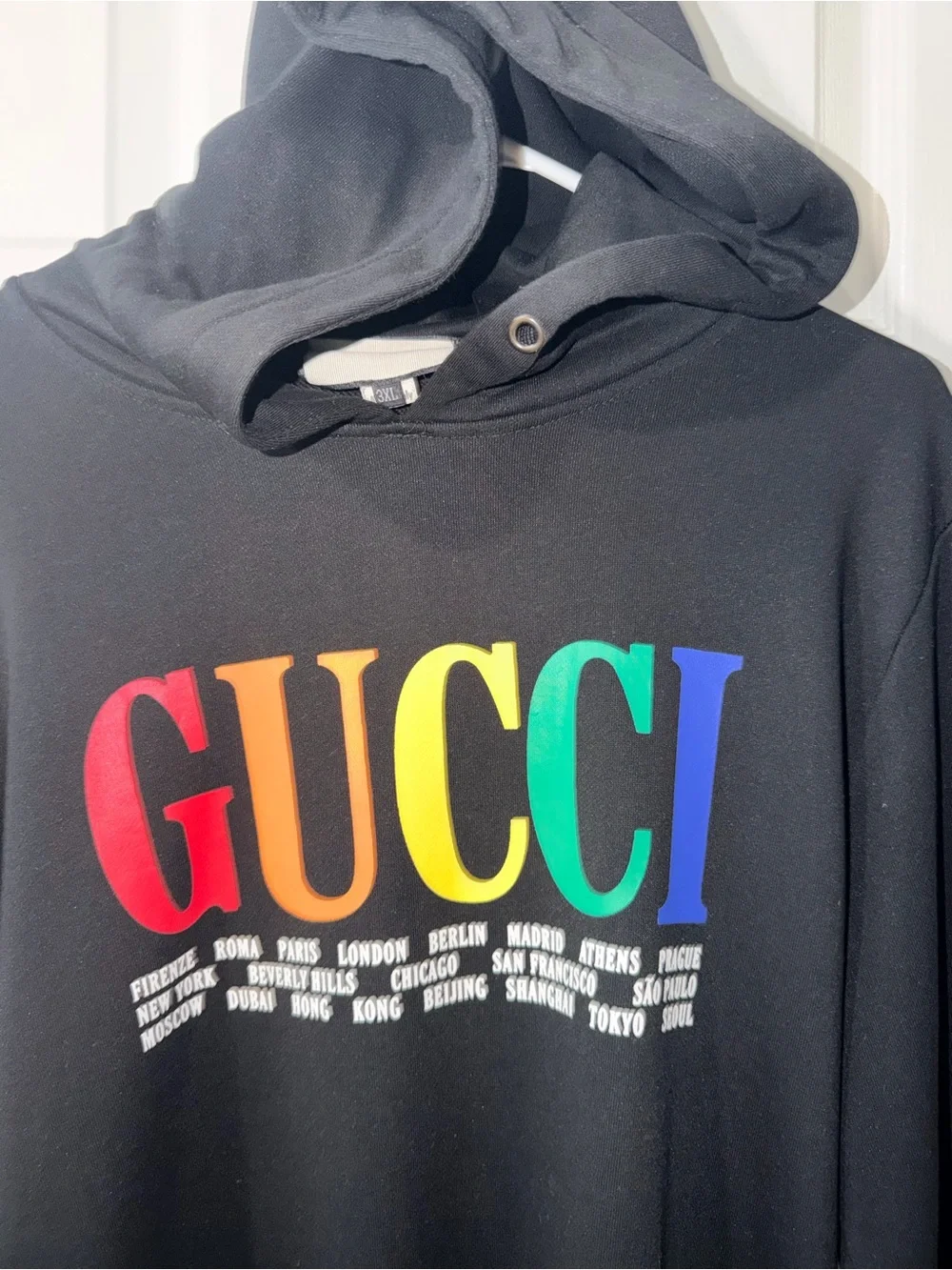 Gucci Cities Logo Multicolor Black Hoodie Size 3XL